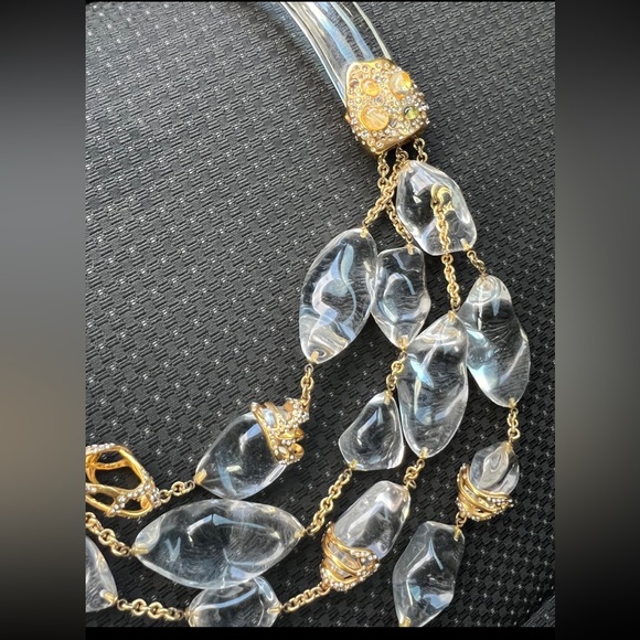 Alexis Bittar Clear Lucite Jeweled Multi Strands Necklace in gold tone setting. - Picture 3 of 4